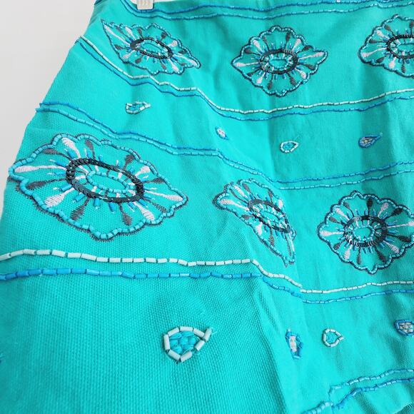 Zara Cotton Mini Skirt with Floral Beading & Embroidery Size Medium Teal - Picture 4 of 9